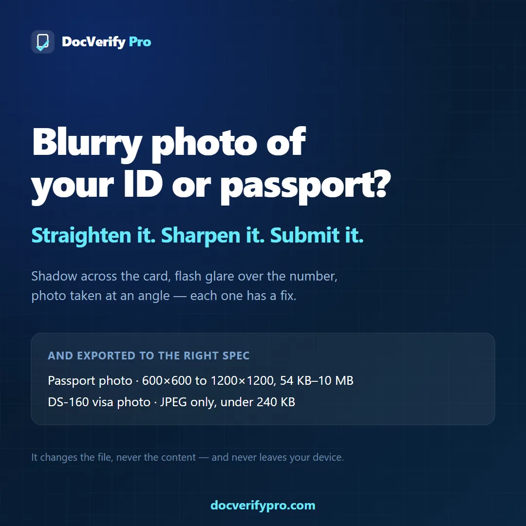 Blurry passport photo compared with the same photo corrected for submission